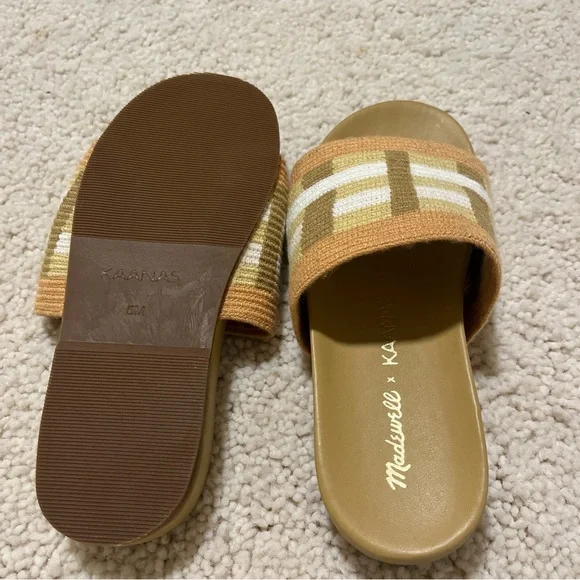 Madewell Kaanas Striped Tan‎ and Cream Slides Slip Ons Comfy Sandals - Picture 4 of 9